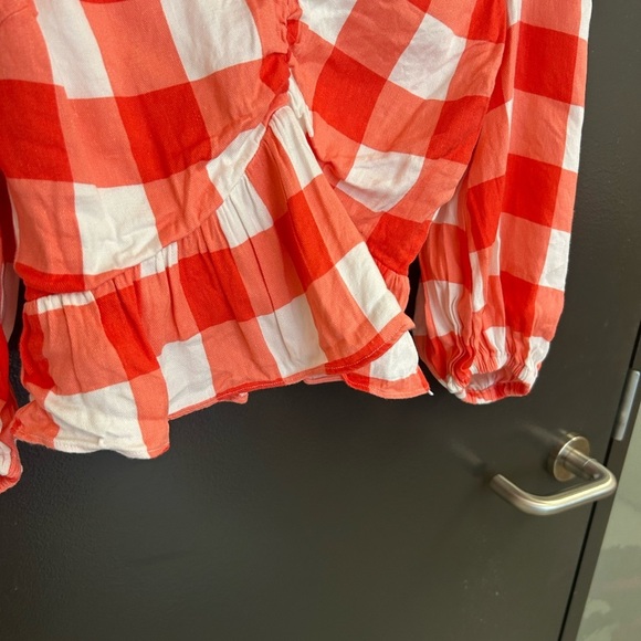 Lovers + Friends NWOT Sz. S (Revolve) gingham crop linen blend lined blouse - Picture 5 of 16